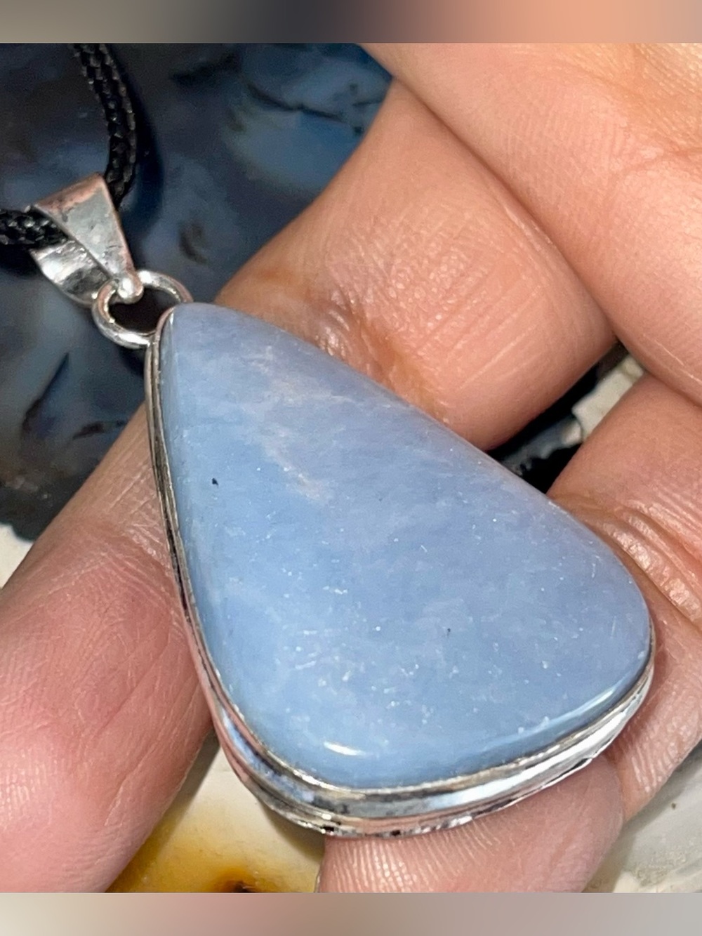 Blue Anhydrite Angelite Pendant 2”